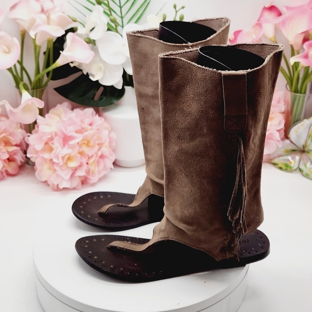 Musse And Cloud By Anthropologie Brown Suede Western Boot Sandal Sz 8 - Picture 2 of 16